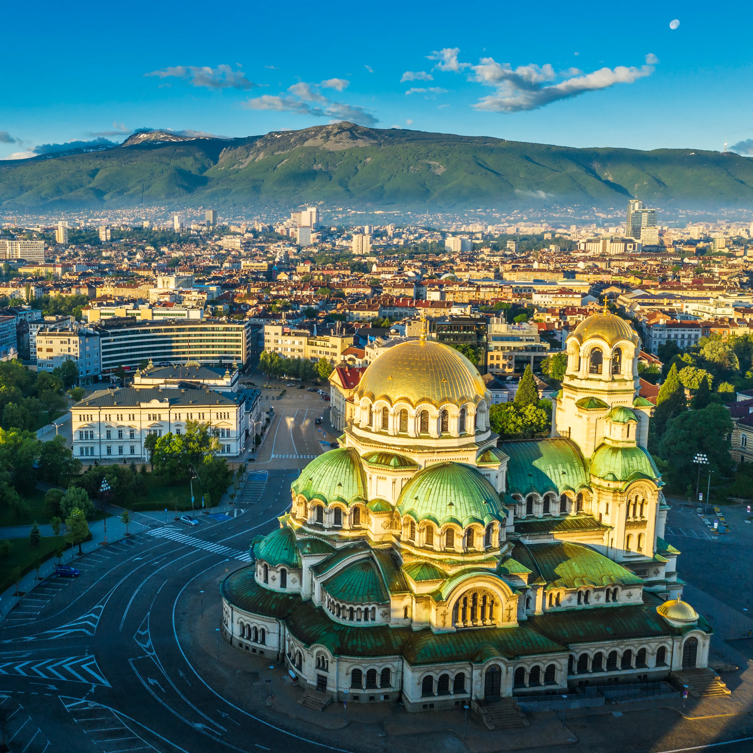 Aerial view of Sofia city, Bulgaria, showing urban filming locations and production-friendly infrastructure
