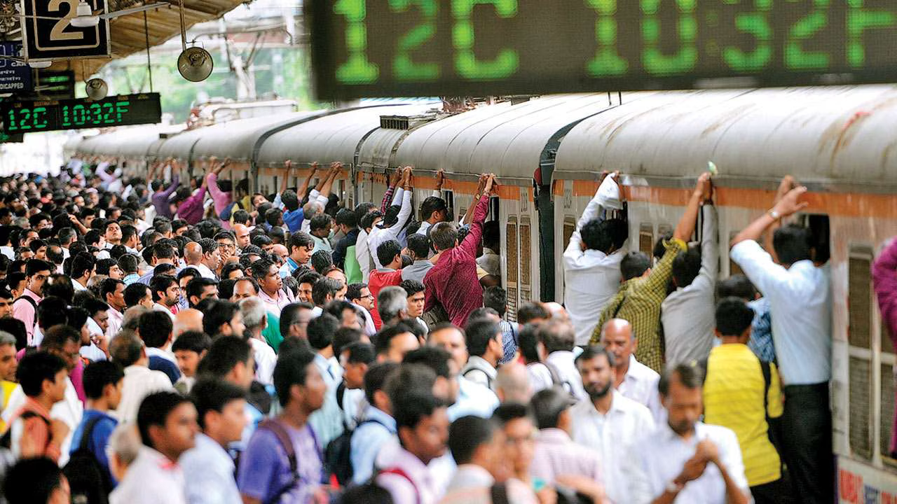 High-density urban crowd scene, filming in Mumbai