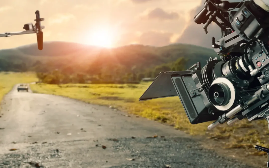 Camera setup on an outdoor filming location used to illustrate film location risk assessment for production feasibility and environmental stability.